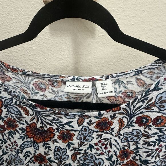 Rachel Zoe Women's Multicolor Floral Top, Large,100% Linen,Cap Sleeve,Scoop Neck - Picture 2 of 6